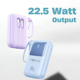 10000mAh portable charger with built-in Lightning, USB-C, and Micro-USB cables